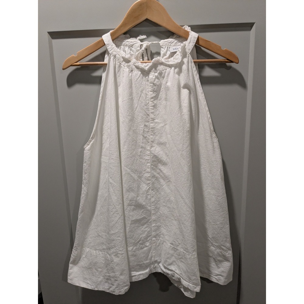 Mersea White Cotton‎ Ruffle Neck Sleeveless Tie Back Tank Top S/M